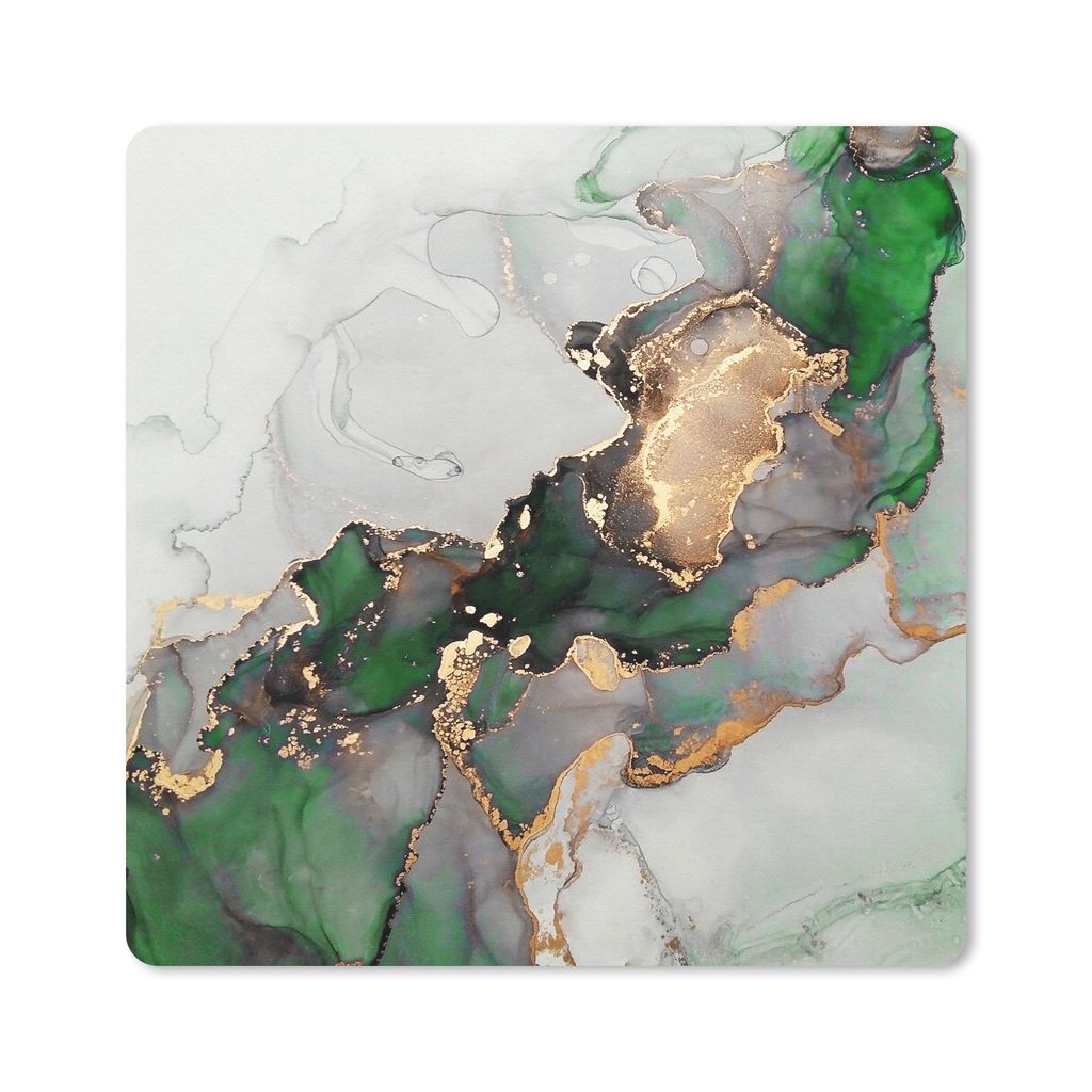 MuchoWow Mauspad Mousepad Marmor - Gold - Grün - Luxus 20x20 cm - Mousepads - Maus Mat - Pad - Mausunterlage - Desk Mat - Bureauartikeln