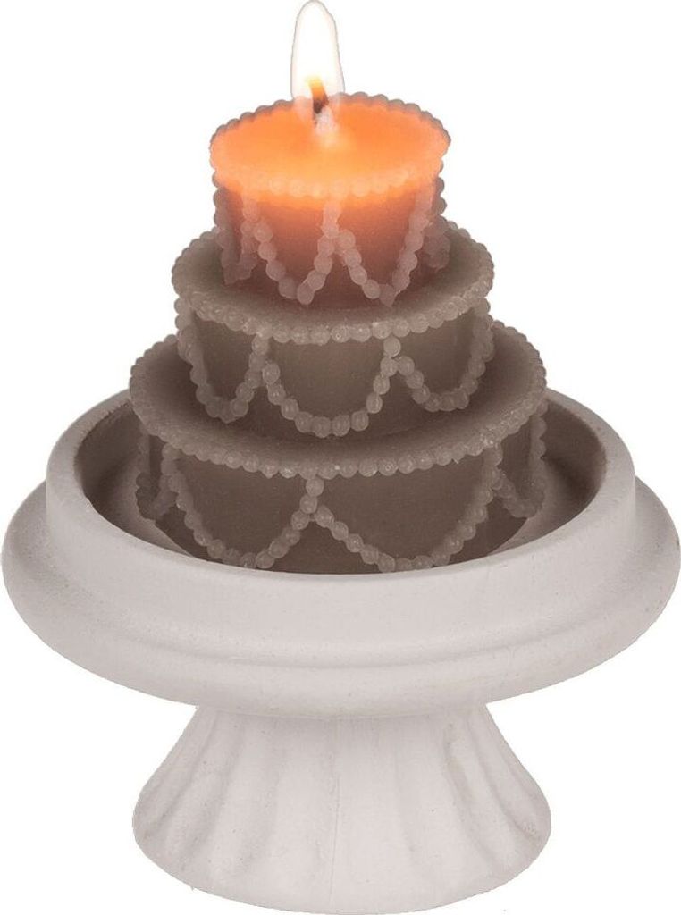 Kerze Hochzeitstorte auf Ständer in Creme oder Khaki 2h Brenndauer