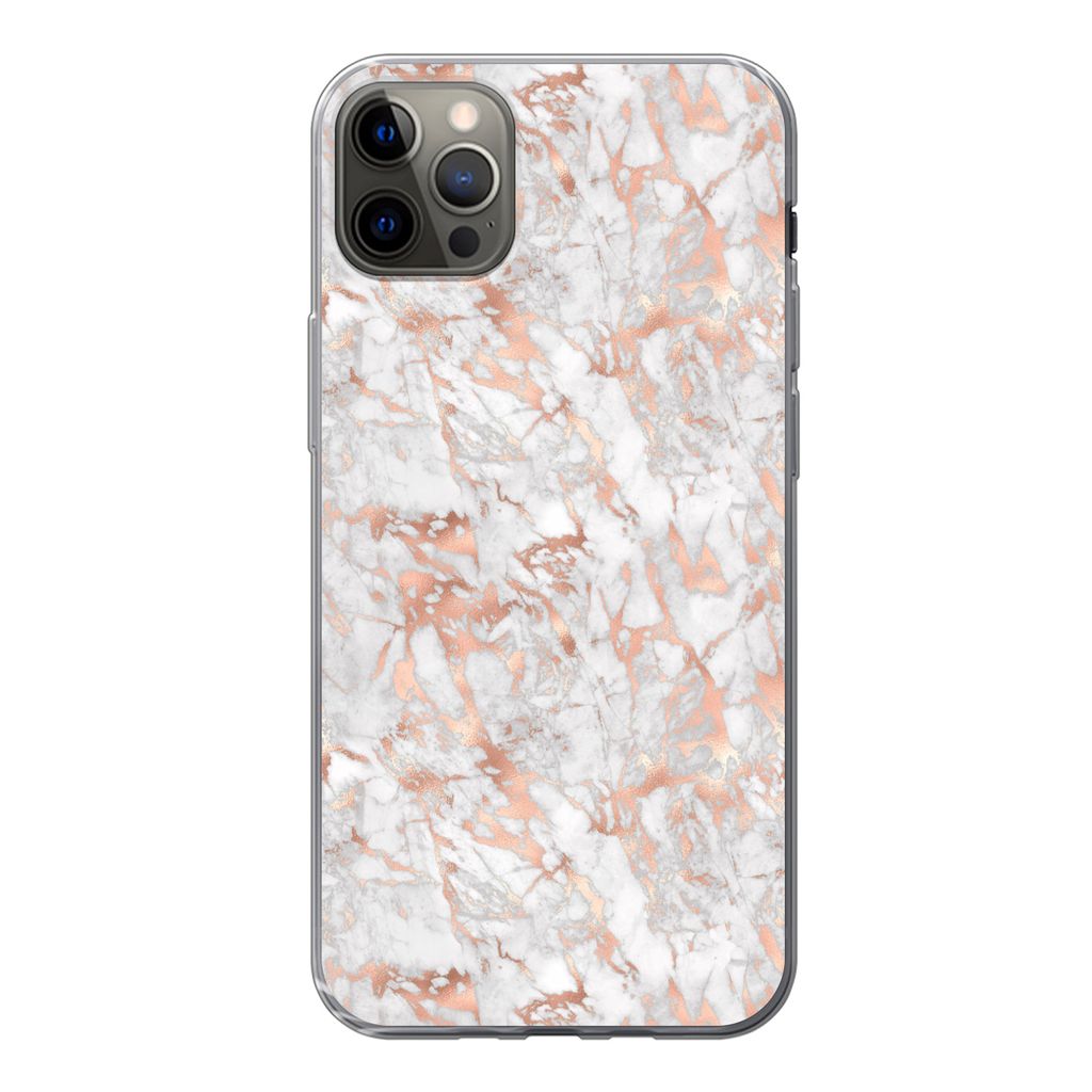 MuchoWow Handyhülle Schutzhülle Hülle für iPhone 13 Pro Max Marmor - Roségold - Luxus - Muster Silikon Softcase Handy Hülle - Mobiltelefon