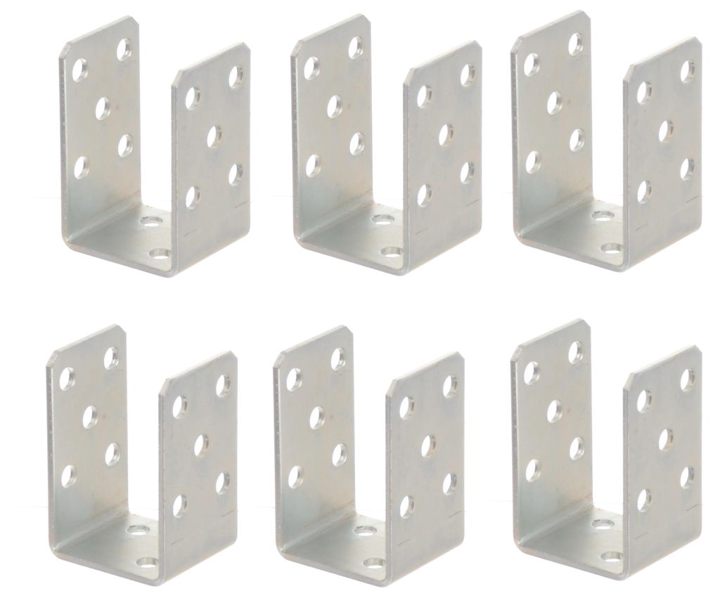 Aqbau 6er Set U-Pfostenträger zum Aufschrauben 60 mm – Pfostenanker aus verzinktem Stahl 4 mm, Bodenanker für Holzpfosten, für Zaun, Pergola, ...