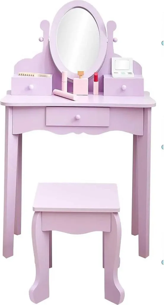 Coiffeuse pour enfants violet clair avec chaise et miroir réglable V2