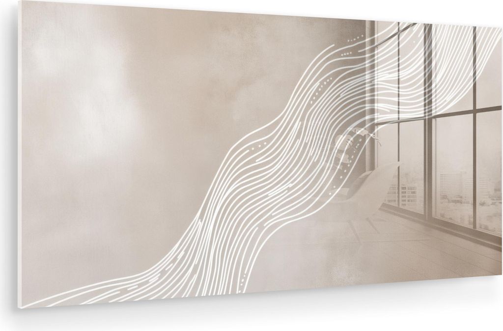 MuchoWow Glasbilder - Bilder auf Wandbild - Foto auf Glas Wellenlinien - Fließend - Sandfarben 120x60 cm Wanddekoration aus Glas - Acrylglasbild -...
