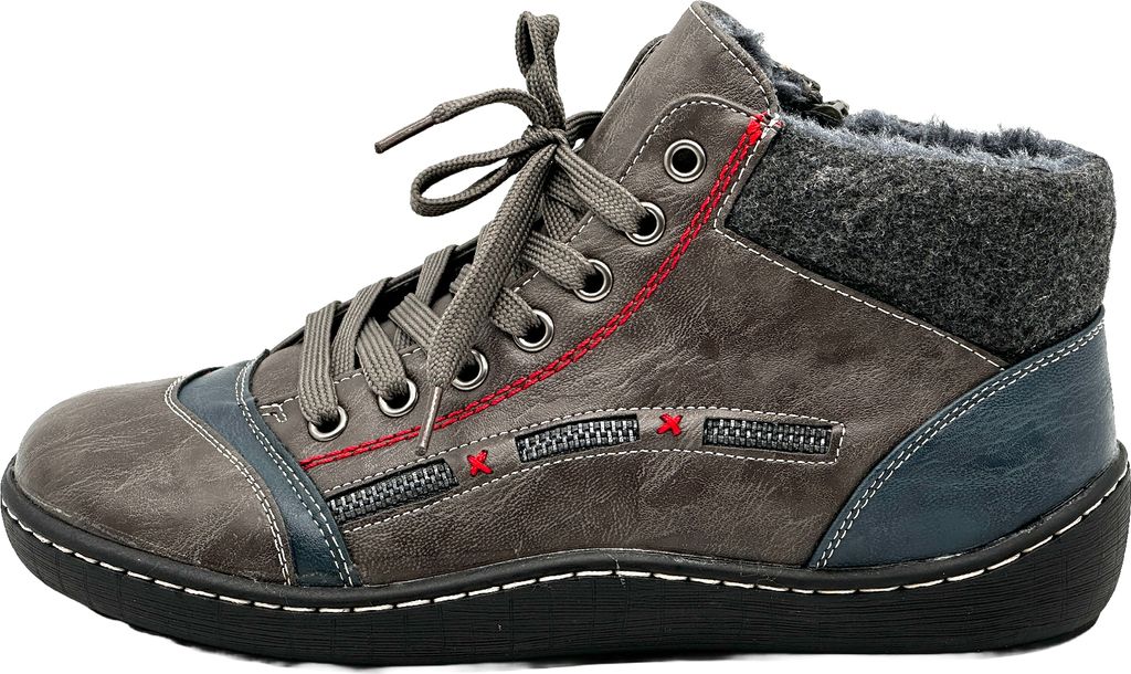 Venustein Damen Boots Winterschuhe Stiefeletten Gefüttert Reißverschluss/Schnürung 9612, Grau, Größe 37