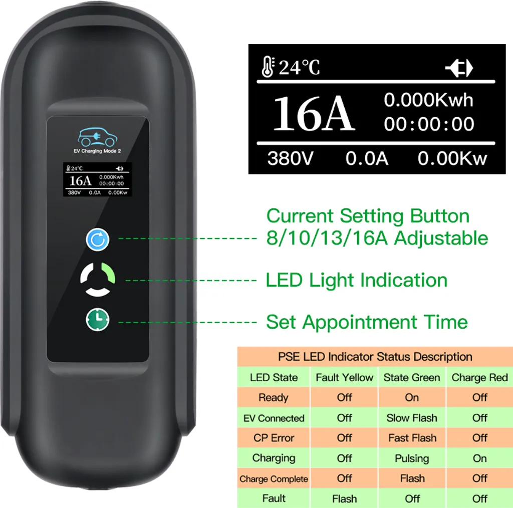 Chargeur VE Type 2 11kW Portable avec Câble de 10m - Modèle Triphasé - 5