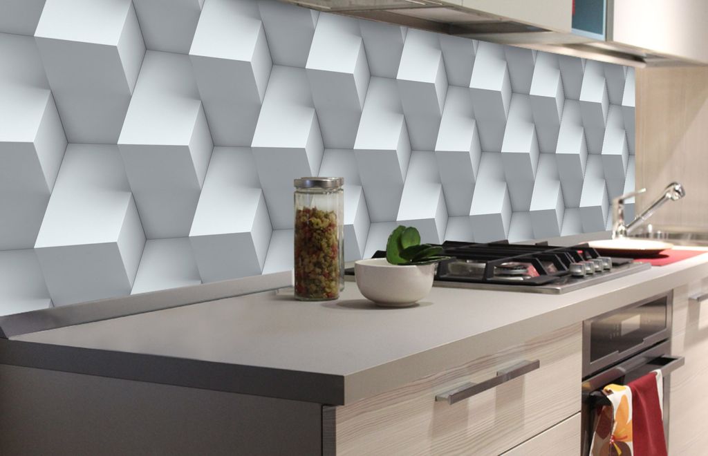 Küchenrückwand Folie selbstklebend 3D WANDKUBUS 180 x 60 cm - Klebefolie - Dekofolie - Spritzschutz für Küche -