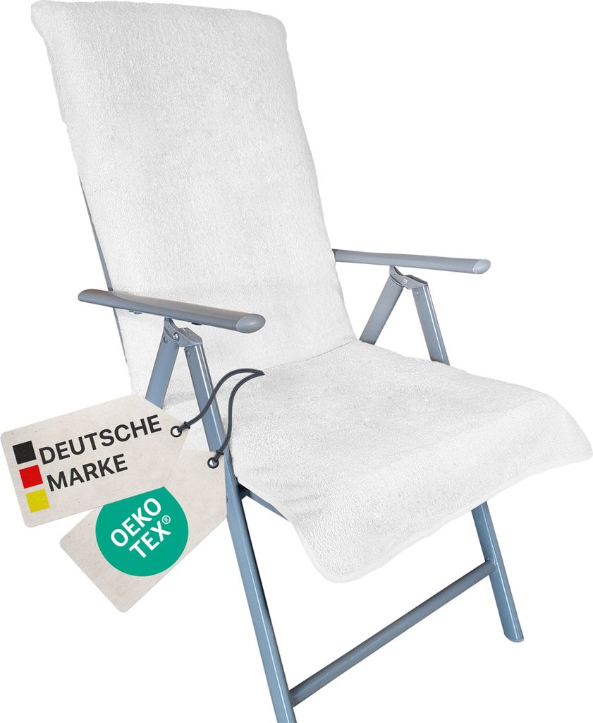 NYVI Frottee Schonbezug für Gartenstuhl NYVISpa 60x130 cm Weiß - Hygiene Auflage für Hochlehner Gartenstühle Campingstühle - Handtuch Bezug - 100