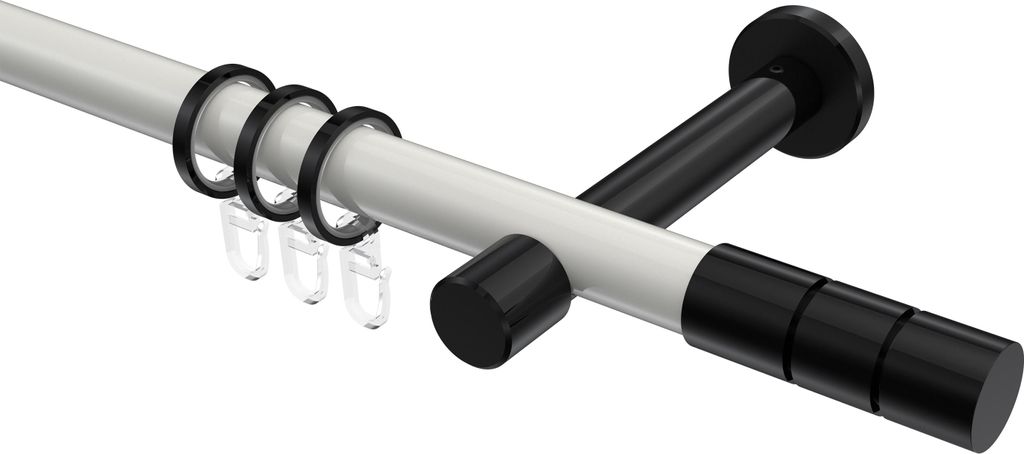 Interdeco Gardinenstange / Vorhangstange Weiß / Schwarz, Typ Prestige Elanto (Rillenzylinder), 20 mm Ø 1-läufig, 200 cm