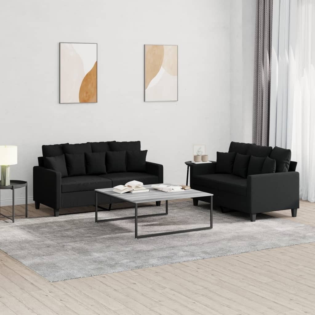 Möbel 2-tlg. Sofagarnitur mit Kissen Schwarz Stoff - Klassische Sofas 3201652