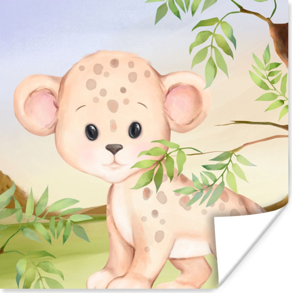 MuchoWow Poster Leopard - Dschungel - Blätter 100x100 cm - Babyzimmer