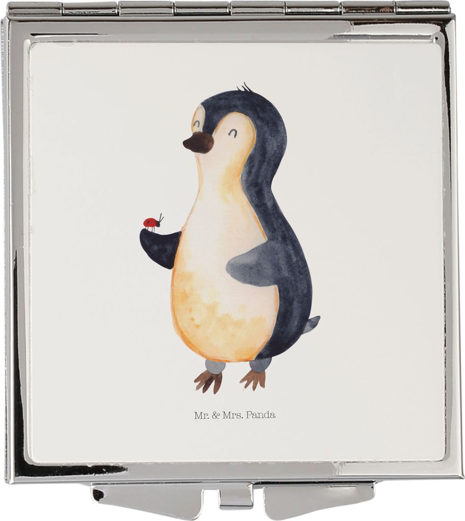 Mr. & Mrs. Panda Taschenspiegel Pinguin Marienkäfer - Weiß - Geschenk, Aufmerksam, Mini Spiegel, Kleine Wunder, Schminkspiegel, Freude, Liebe, Ko...