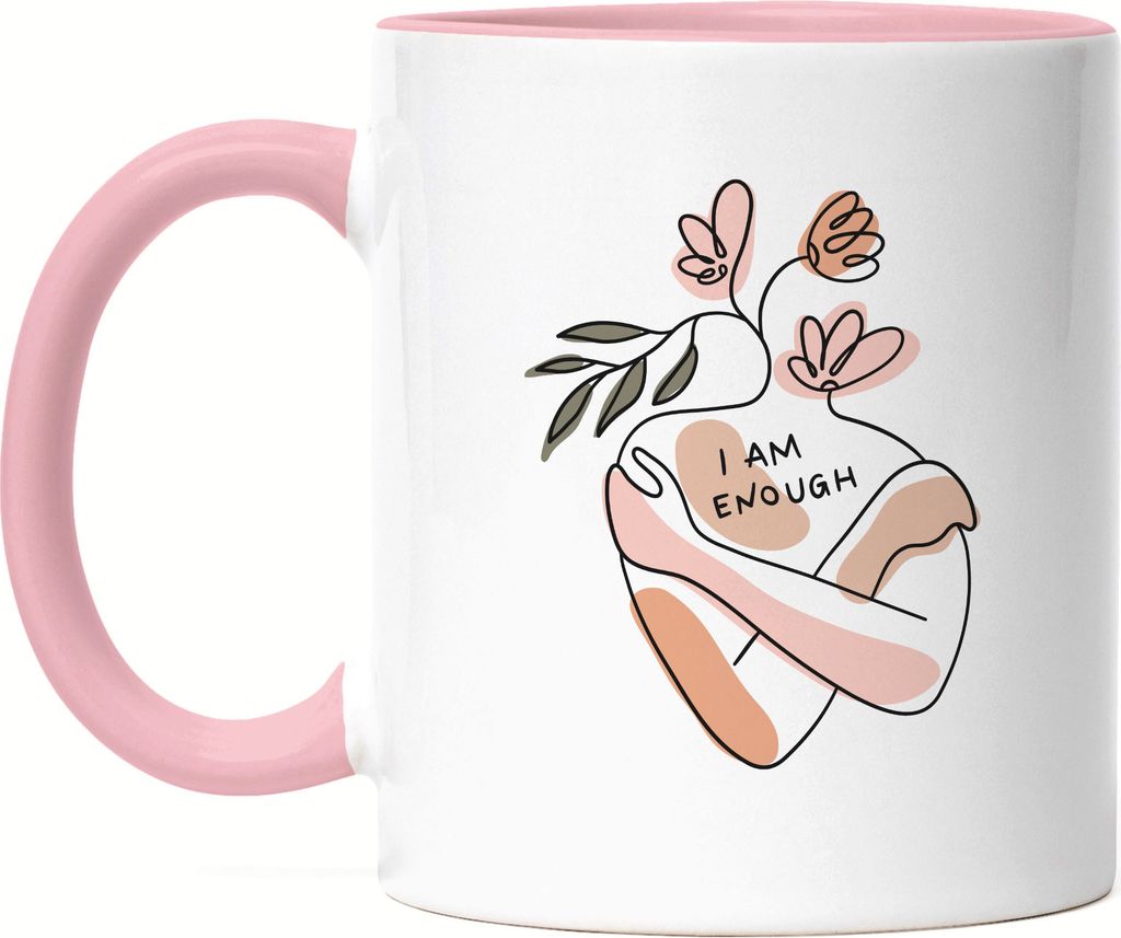 I Am Enough Tasse Rosa Mit Spruch Body Positivity Mental Health Frauentag Positives Denken