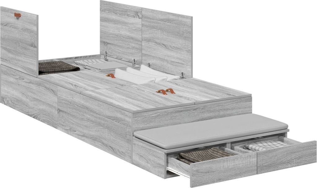 Möbel Stauraum Bettgestell Grau Sonoma 90x190 cm - Klassische Betten 3335674