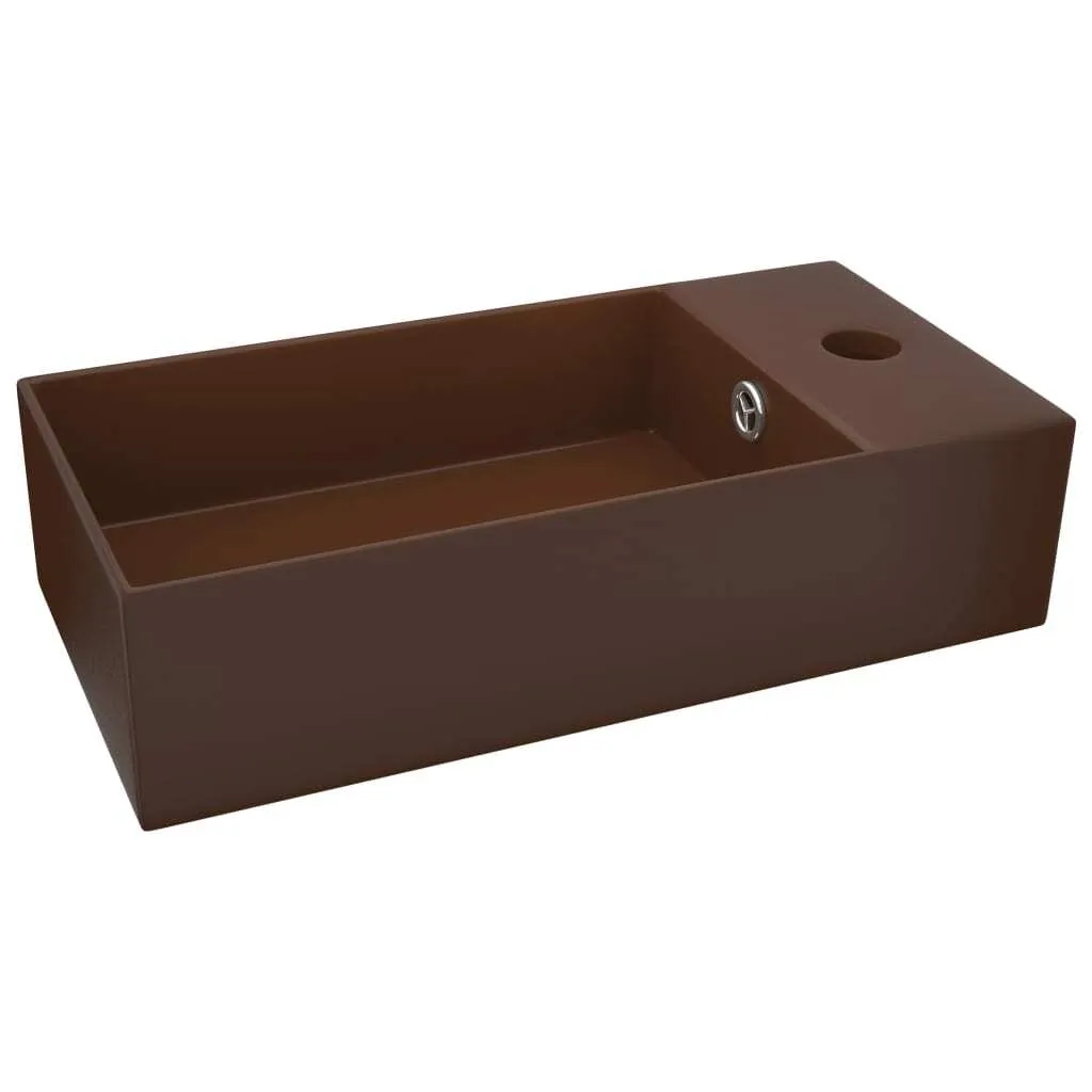 Lavandino Vetroceramica Marrone Scuro con Troppopieno | Bagno Moderno