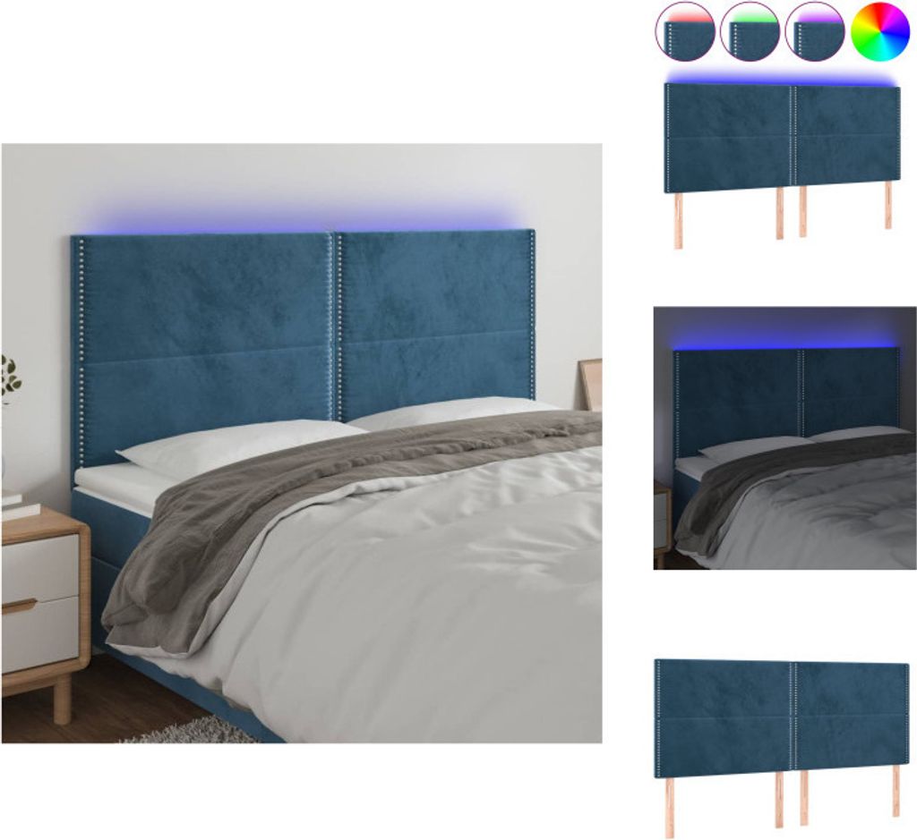 vidaXL LED Kopfteil Dunkelblau 200x5x118/128 cm Samt - Kopf- & Fußenden