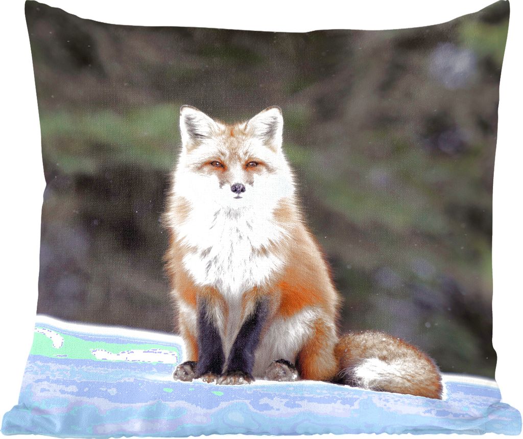 MuchoWow Zierkissen Sofakissen Wohnzimmer Dekokissen 60x60 cm Fuchs - Schnee - Rot - Sitzfläche - Foto Polster