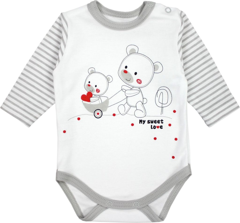 TupTam Baby Mädchen Jungen Bekleidungsset Langarmbody Hose Mütze mit Aufdruck Spruch 3 teilig, Farbe: Streifenmuster Grau / Bärchen Herz, Größ...
