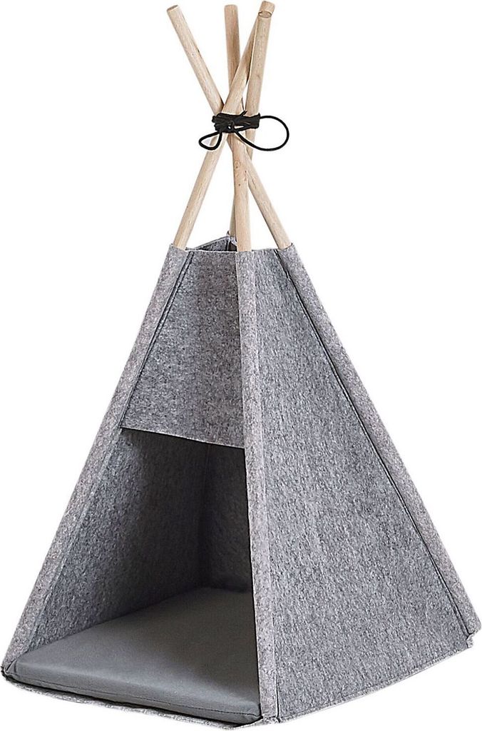 BELIANI Tierbett Hellgrau Filz 35x40 cm Tierkorb Tipi-Zelt für kleine Hunde, sowie Katzen