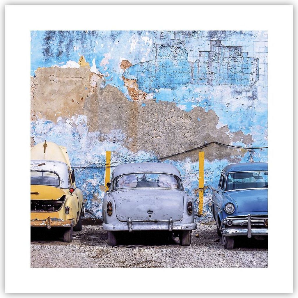 Poster - Poster ohne Rahmen - Havanna Oldtimer Autos - 40x40 cm - Wand Bild - Wanddeko - Wandbilder - Kunstposter - Wandposter - Bilder - Kunstdruc...