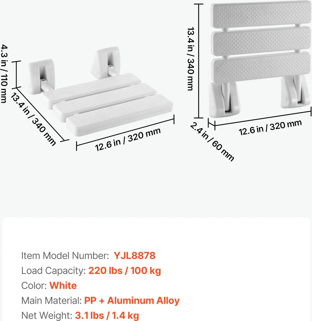 Siège de douche rabattable gain de place - Structure robuste 100 kg max - 7
