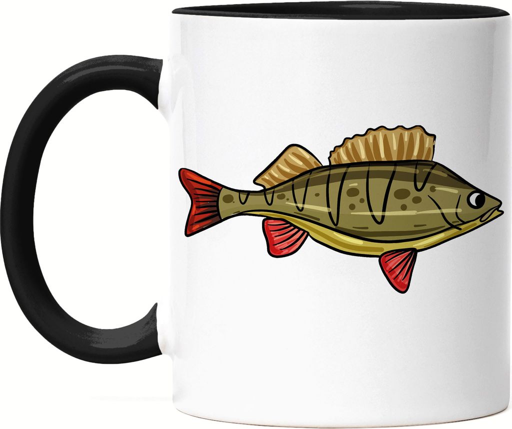 Fisch Motiv Tasse Schwarz Angler Angeln Fische Angelzubehör Geschenkidee Karpfen Dorsch Hecht Forelle