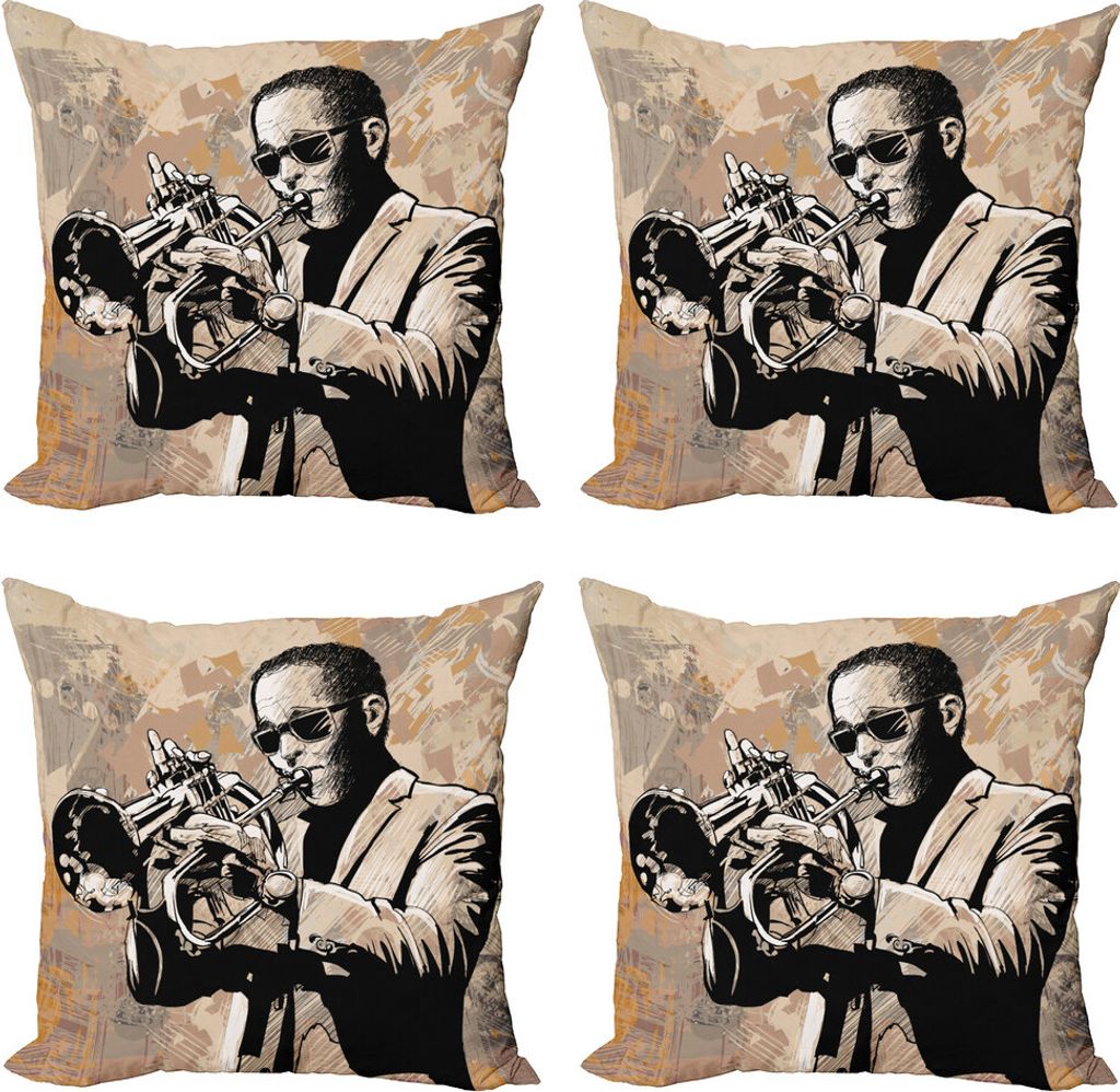 ABAKUHAUS Jazz Musik Kissenbezug Set (4 Stück), Musiker, Moderner Doppelseitiger Digitaldruck, 45 cm x 45 cm, beige Schwarz