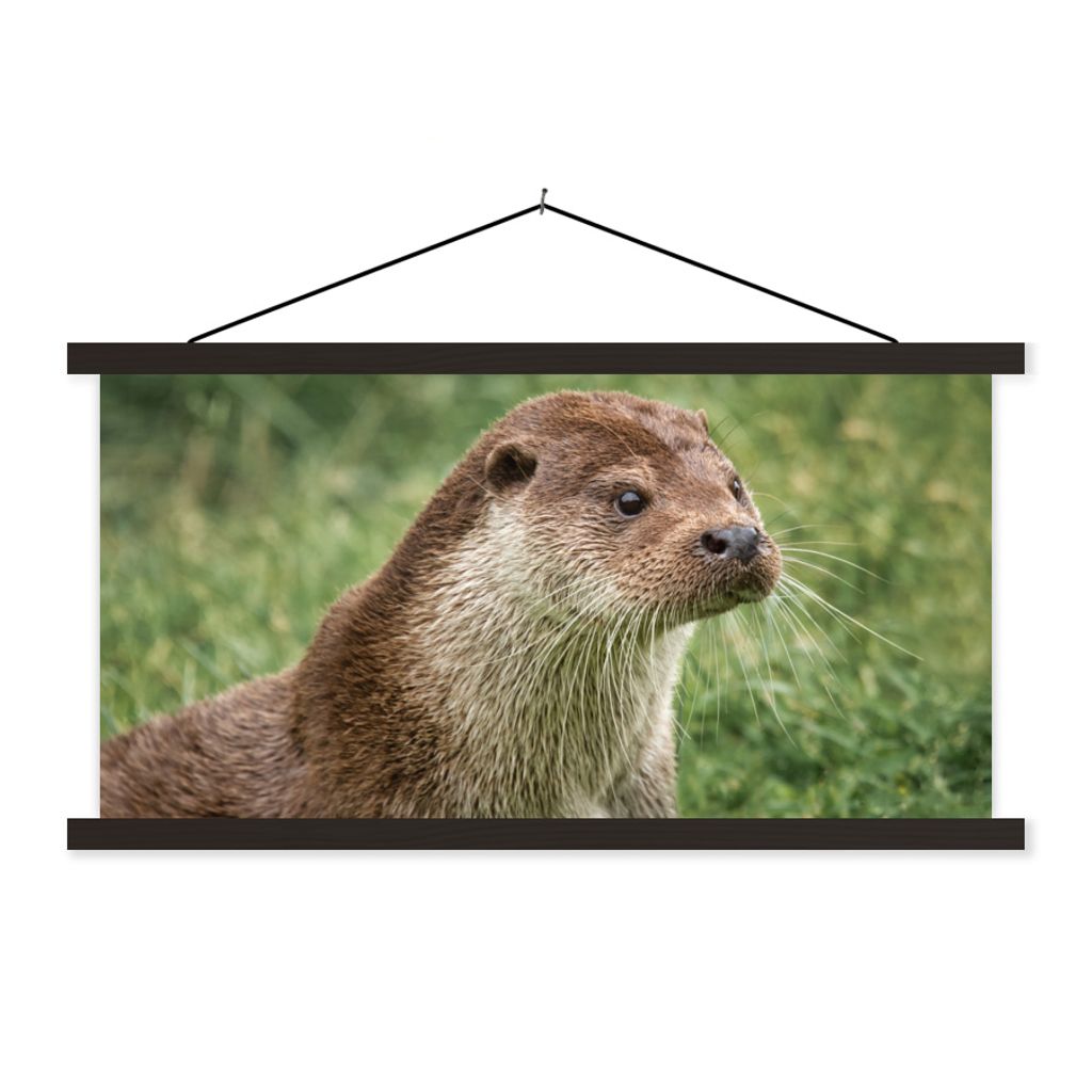 MuchoWow Textilposter Otter im Gras 120x60 cm mit schwarzem Rahmen - Dekoration Schlafzimmer