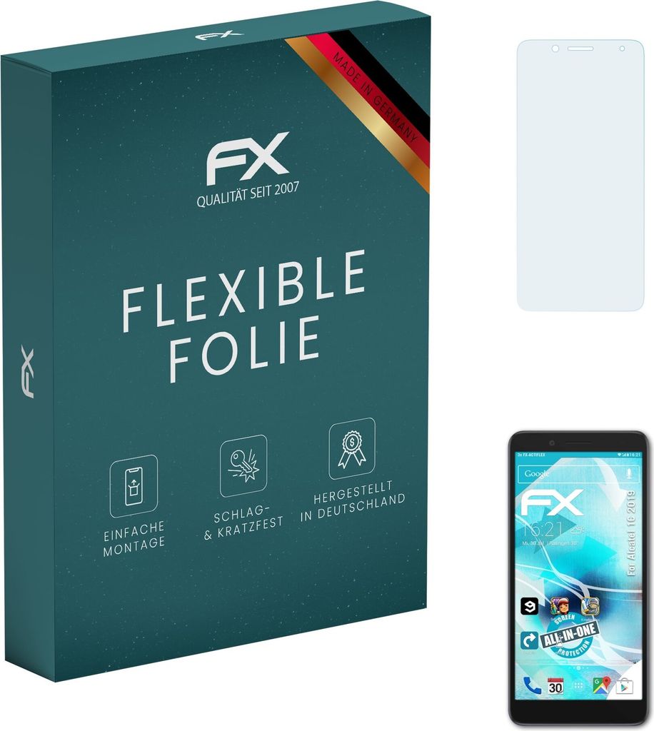 atFoliX FX-ActiFleX 3x Schutzfolie kompatibel mit Alcatel 1C (2019) Folie