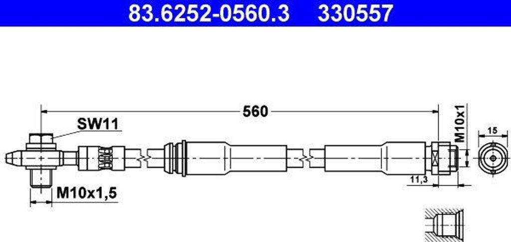 ATE 83.6252-0560.3 Bremsschlauch OE 8N0611707A kompatibel mit A3 8L, TT