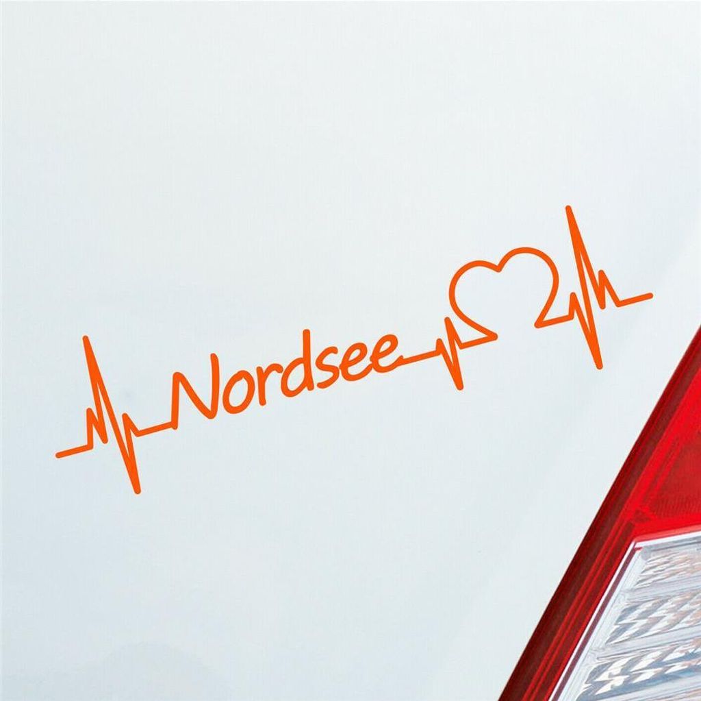 Auto Aufkleber Nordsee Herz Puls See Sea Norden North Liebe Love 19x5 cm Orange Sticker Heckscheibenaufkleber