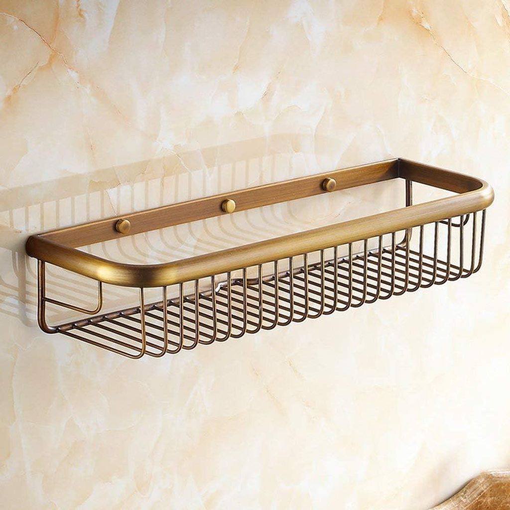 Rostbeständige Duschablage aus Messing (45 cm), verdeckte Schrauben, Wandmontage, für Bad/Küche, Bronze-Finish