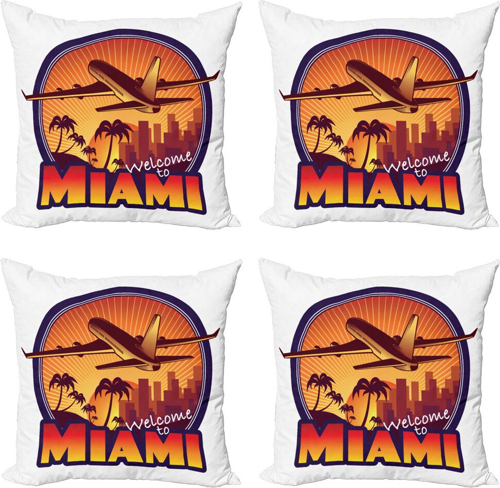 ABAKUHAUS Florida Kissenbezug Set (4 Stück), Willkommen Miami Grafik, Moderner Doppelseitiger Digitaldruck, 40 cm x 40 cm, Burnt Orange Indigo