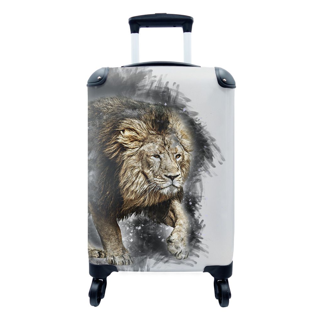 MuchoWow Koffer Handgepäck Trolley Rollkoffer Kleine Reisekoffer mit 4 Rollen - Illustration - Löwe - Schwarz - Cabin Size < 55x40x23 cm & 55x4...