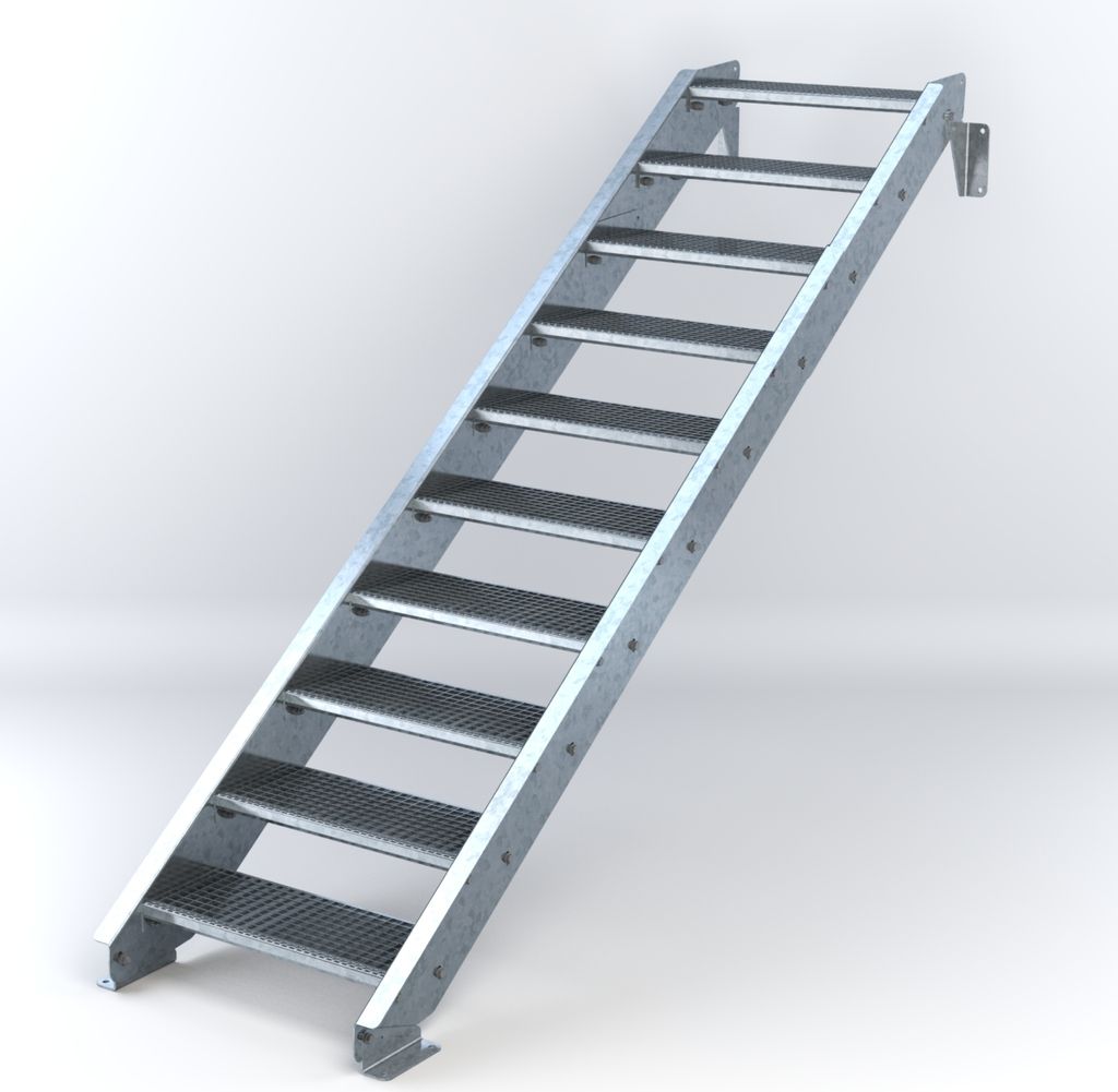 Stahltreppe 10 Stufen bis Höhe 200 cm, Laufbreite : 70 cm kein Geländer ST 3 (31 / 9 mm schmal)