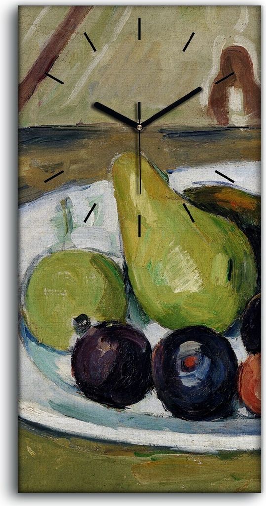 Wanduhr Uhr Wandbild Leinwand 30x60 Teller mit Früchten und Topf mit Konserven - schwarze Hände