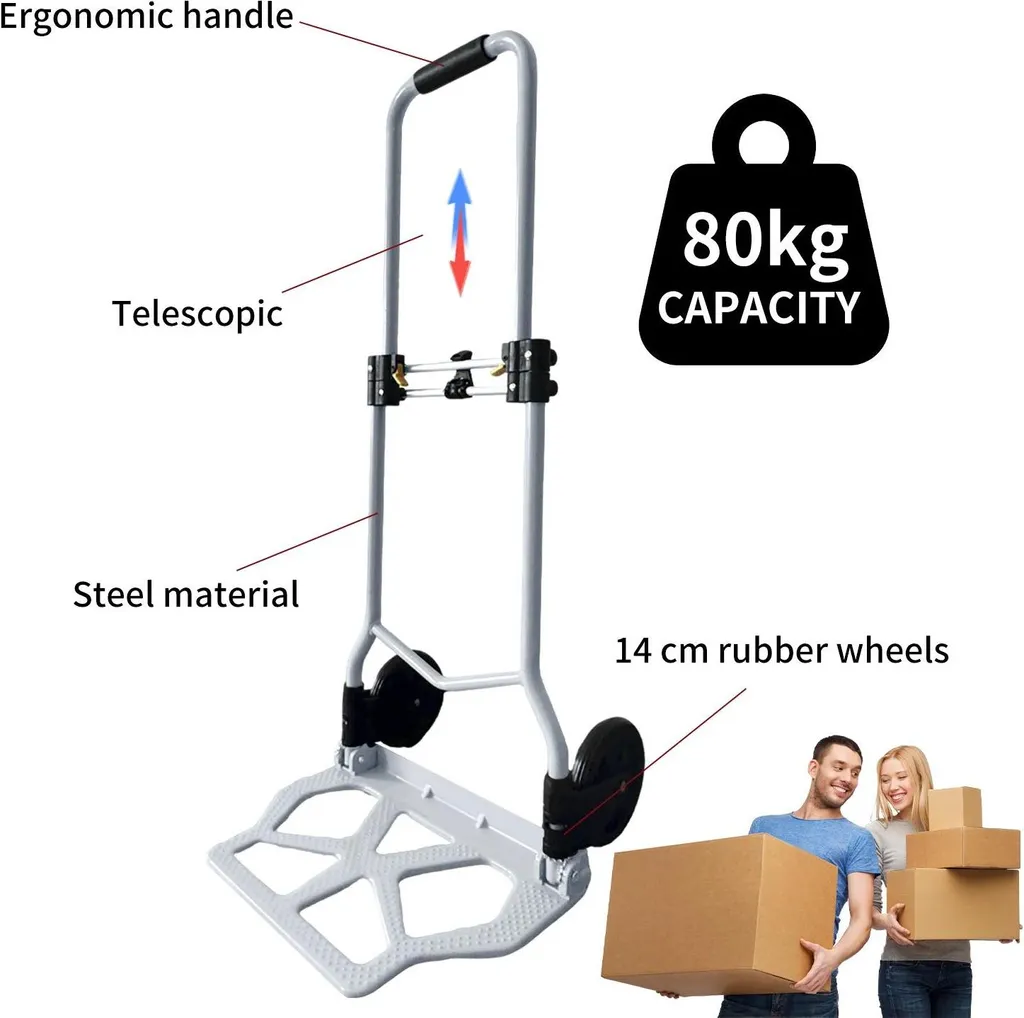 Diable pliable pour déménagement et courses - Charge 80 kg ajustable - 3