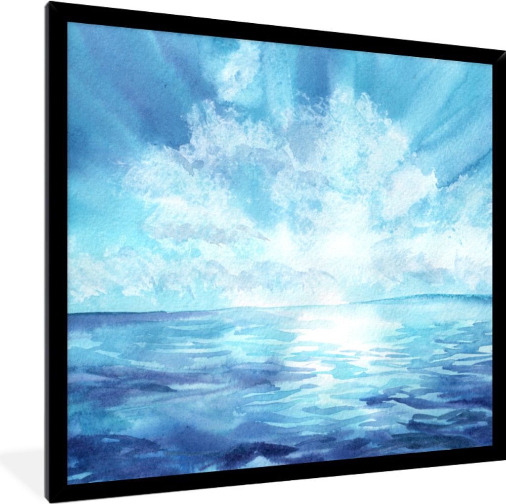 MuchoWow MuchoWow Gerahmtes Poster Meer - Himmel - Sonne 40x40 cm - Poster mit zchwarzem Bilderrahmen - Mit Rahmen - Wanddekoration Schlafzimmer