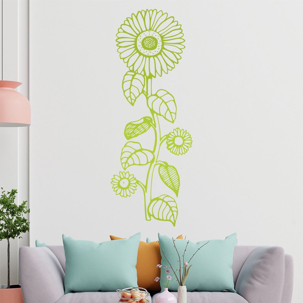 Sonnenblume - Pflanze Wandtattoo in 6 Größen - Wandaufkleber Wall Sticker - Dekoration, Küche, Wohnzimmer, Schlafzimmer, Badezimmer