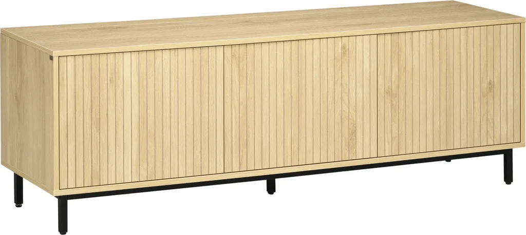 Banc TV en Bois Naturel 150cm avec Rangement et Étagères Réglables