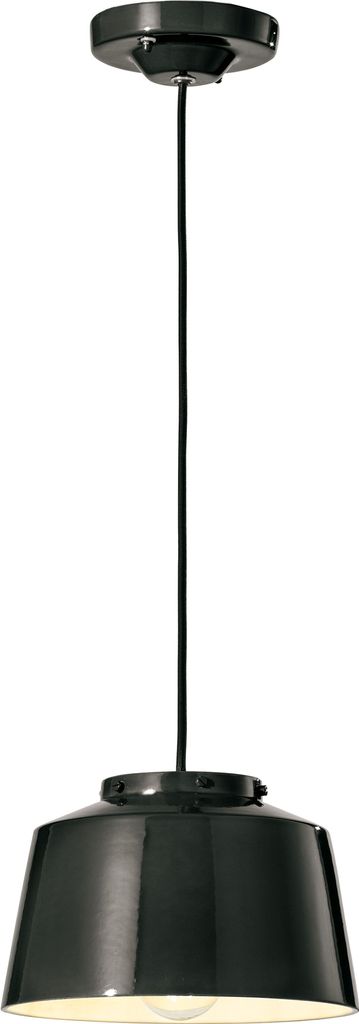 Hängelampe Metall Keramik Ø 23 cm rund H: max. 137 cm Schwarz E27 Retro Design Keramiklampe