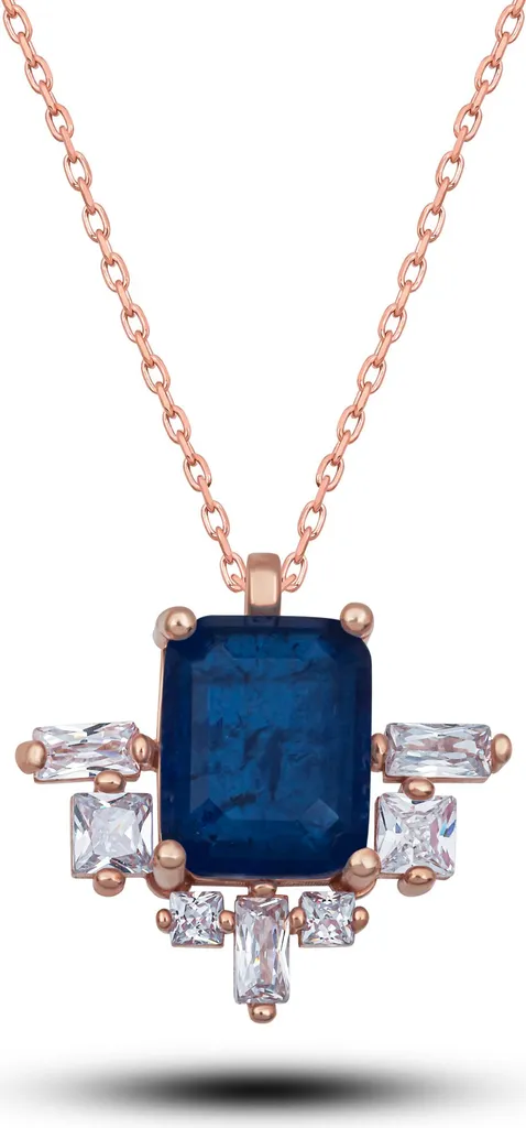 Collier de Soirée Pierre Bleue pour Femme - Argent 925 et Or Rose Élégant