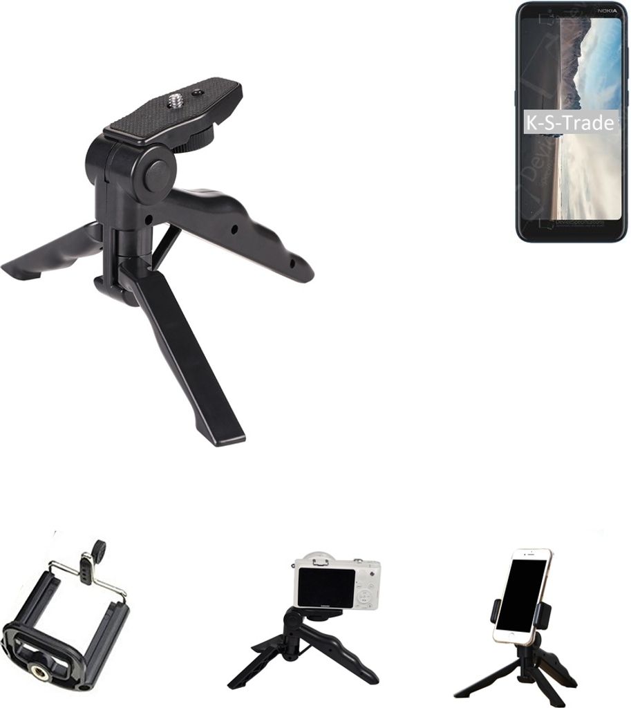 K-S-Trade Stativ Tisch-Ständer Dreibein Handy-Stativ Ständer kompatibel mit Nokia C2 Tennen Mini-Stativ Smartphone Tripod Handy-Stativ aus Plastik