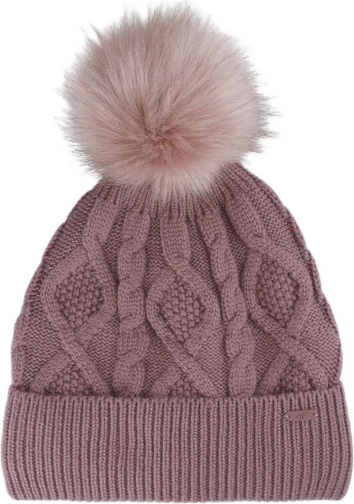 4F Damen Wintermütze mit Bommel, Rotwein, Größe S