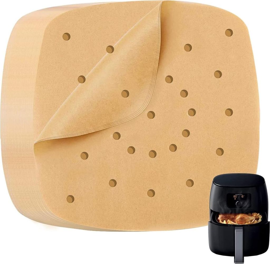 200 Stück 7,5 Zoll Airfryer-Einlagen, Pergamentpapier für Airfryer, ungebleichte Einweg-Airfryer-Einlagen, quadratische Papierblätter für Airfr...