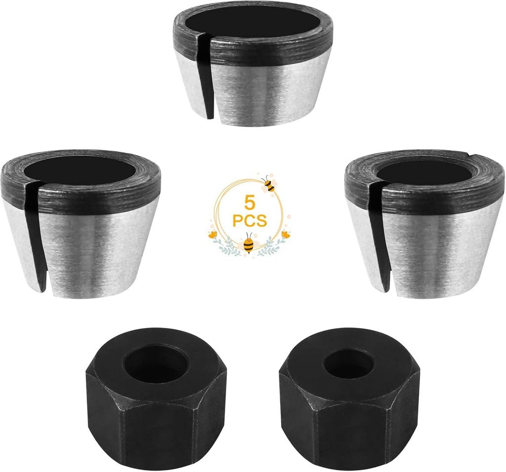 Spannfutteradapter, 5-teiliges Spannfutterkopf-Spannzangenset für Oberfräsen, Bündigfräsen, Holzfräsen, Fräsenklemmen, Adapter für Gravierma...