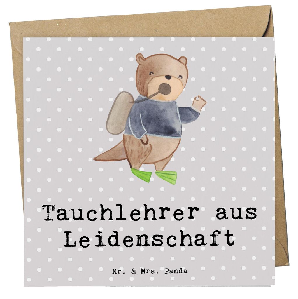 Mr. & Mrs. Panda Klappkarte Tauchlehrer Leidenschaft - Grau Pastell - Geschenk, doppelkarte, anlasskarte, Glückwunschkarte, Grußkarte, faltkarte