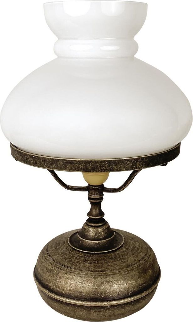 Tischlampe Messing massiv Glas E27 D: 22,5 cm 36,5 cm in Bronze Antik matt Weiß rund Jugendstil Tischleuchte