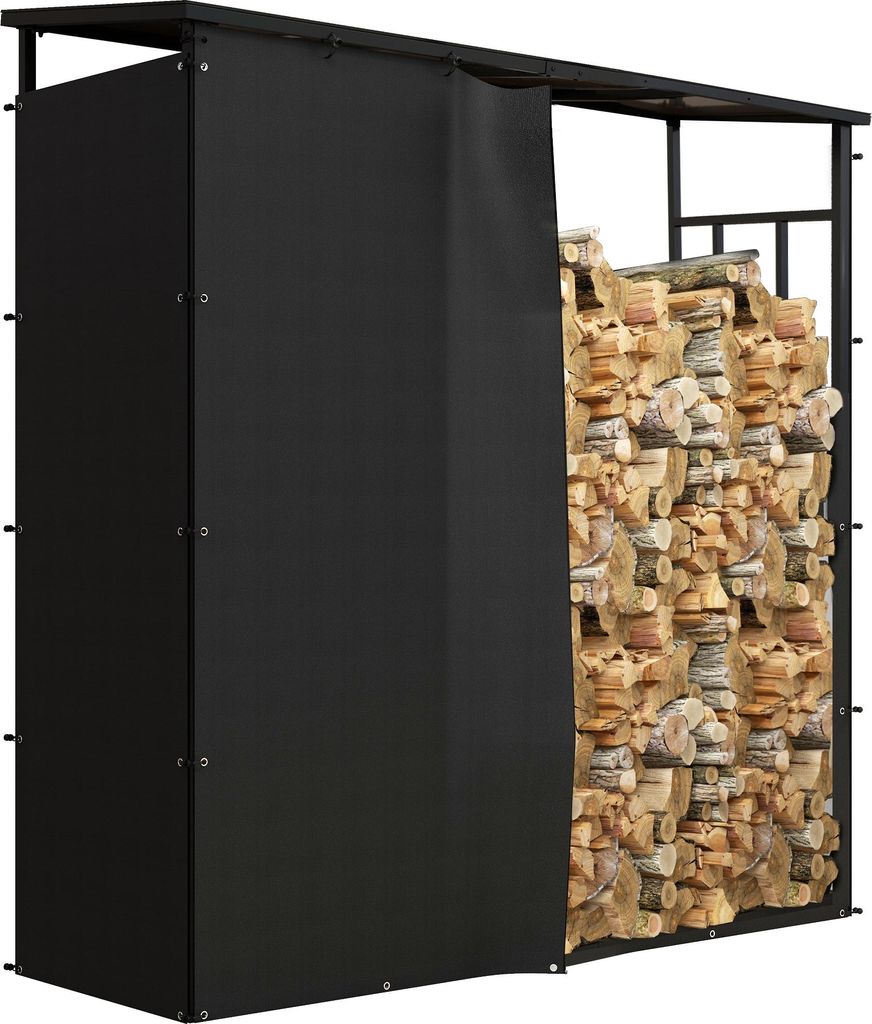 Outsunny Kaminholzregal 185 x 62 x 184 cm Brennholzregal mit wasserdichter Abdeckung, Feuerholzregal für Outdoor, Indoor, bis 2000 kg, Metall, Sch...