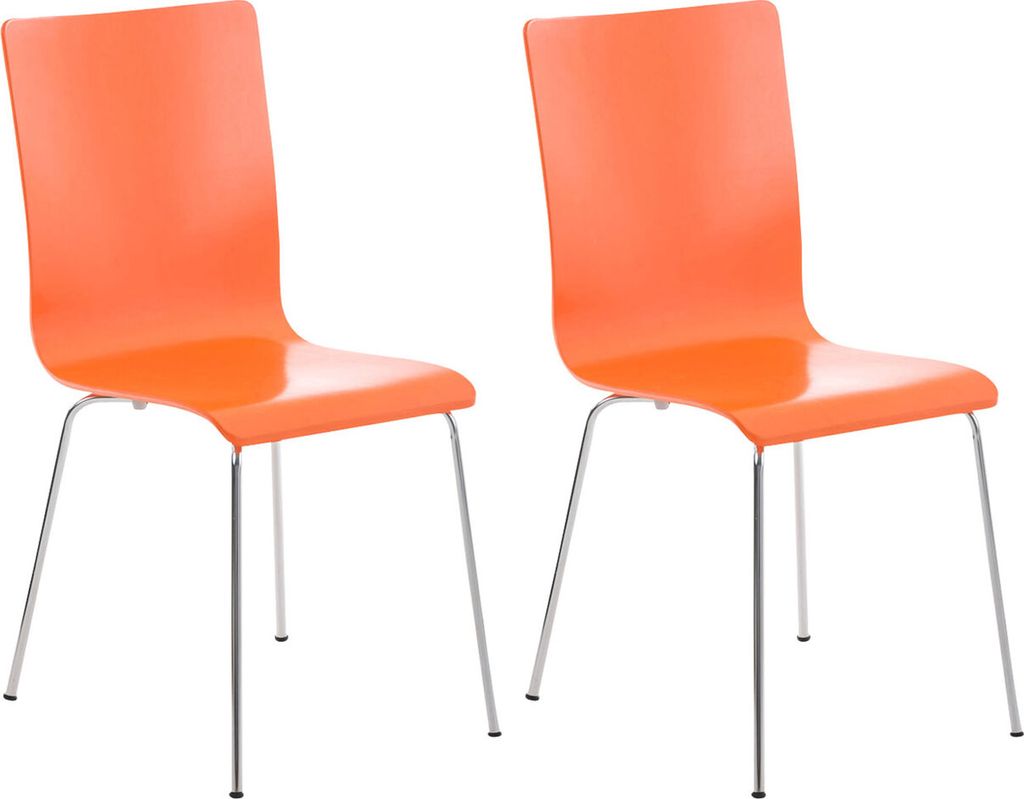 TPFLiving 2er Set Besucherstuhl Peppo Lehnstuhl Konferenzstuhl aus Holz und Gestell in Chromoptik Farbe: Orange