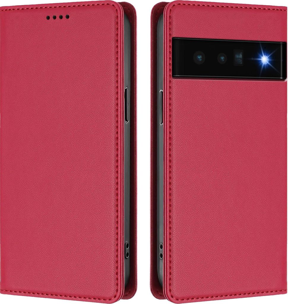Handyhülle für Google Pixel 6 Pro, Kunstleder Klapphülle Stoßfeste Magnetische Hülle mit Ständer Rot