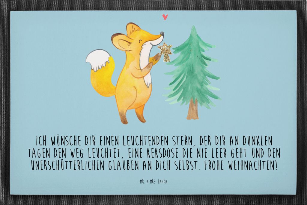 Mr. & Mrs. Panda Schmutzfangmatte Fuchs Weihnachtsbaum 50 x 75 cm - Eisblau - Geschenk, Weihnachtsmann, Fußabtreter, fußmatte, Fussmatte, Weihnac...